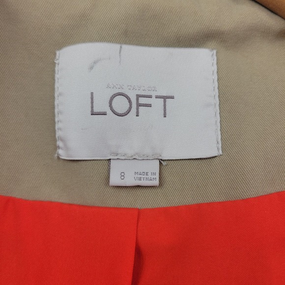 LOFT Womens Double Breasted Trench Coat Size 8 Khaki Lined Belted Timeless - Picture 5 of 16